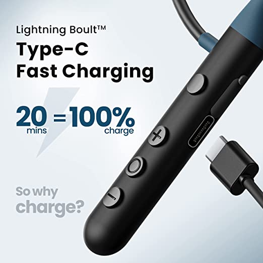 Boult Audio YCharge Wireless in Ear Bluetooth Earphones with 12H Playtime, Type-C Fast Charging (20Min=100% Playtime), Pro+ Calling Mic, Made in India, 12mm Bass Drivers, IPX5 Neckband (Blue) Boult Audio YCharge Wireless in Ear Bluetooth Earphones with 12H Playtime, Type-C Fast Charging (20Min=100% Playtime), Pro+ Calling Mic, Made in India, 12mm Bass Drivers, IPX5 Neckband (Blue)